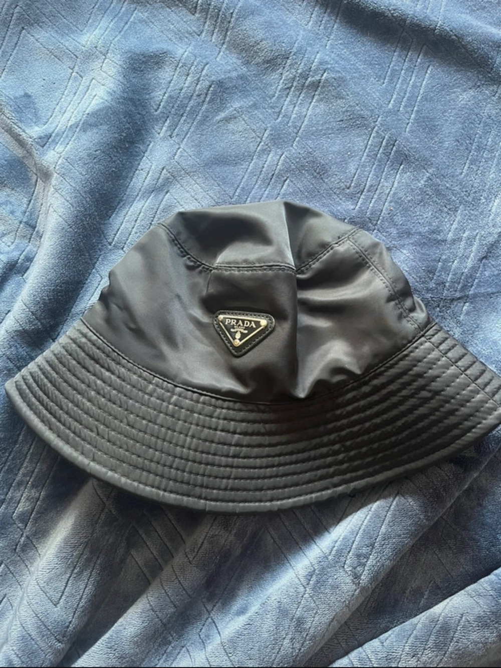 Prada Black Nylon Bucket Hat with Triangle Logo